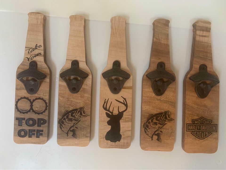 Hardwood Engraved Bottle Openers.
