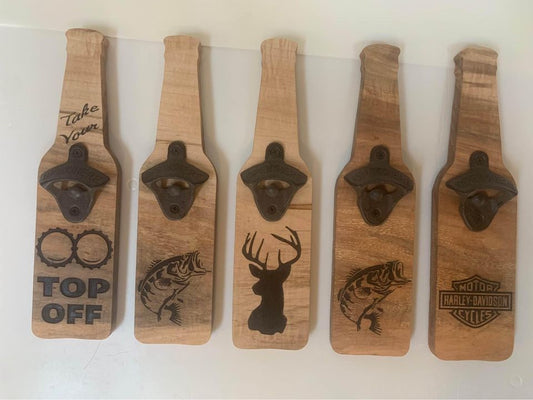 Hardwood Engraved Bottle Openers.